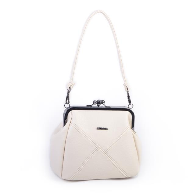 Nas Bag Mini Vintage Burslu Klipsli Kadın Omuz ve Çapraz Çanta Krem Victoria ( 20x17 cm)