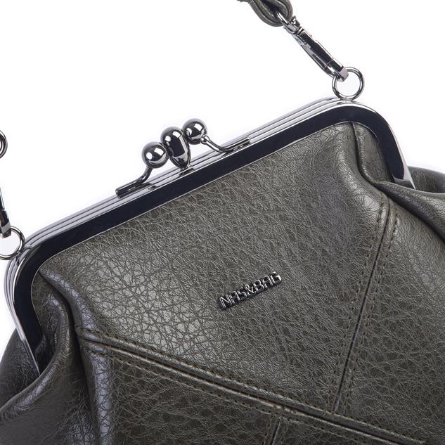 Nas Bag Mini Vintage Burslu Klipsli Kadın Omuz ve Çapraz Çanta Yeşil Victoria ( 20x17 cm)