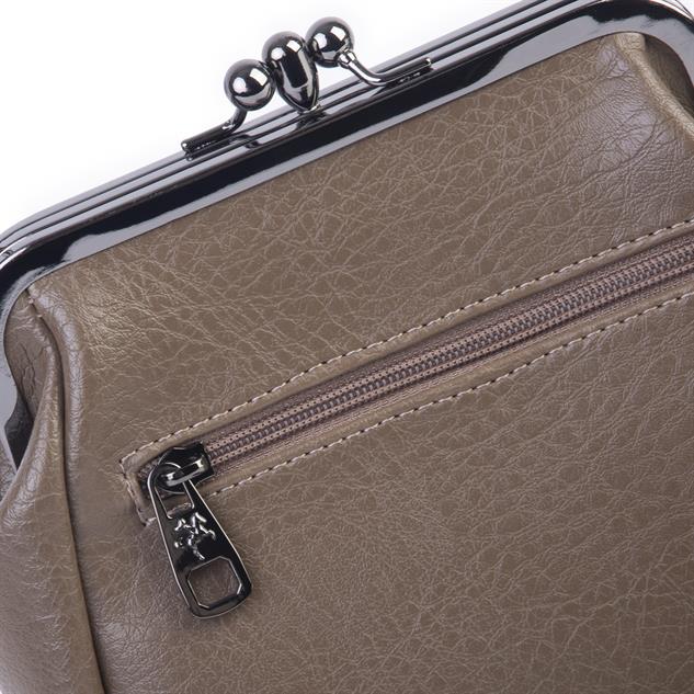 Nas Bag Mini Vintage Burslu Klipsli Kadın Omuz ve Çapraz Çanta Vizon Victoria ( 20x17 cm)