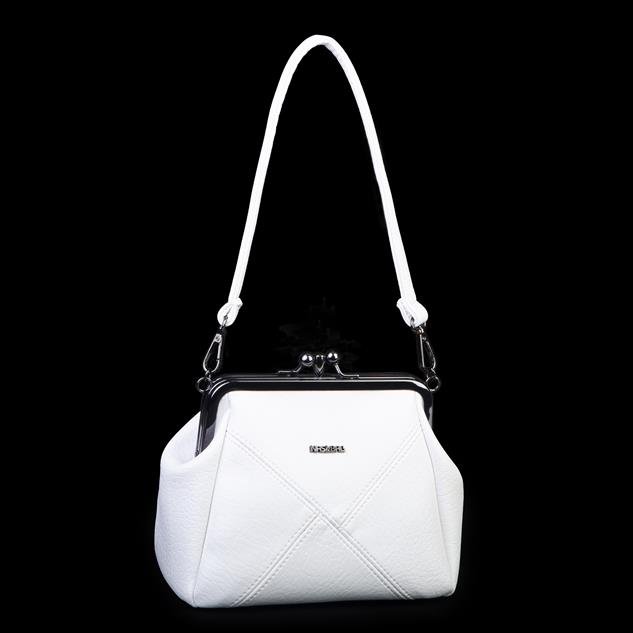 Nas Bag Mini Vintage Burslu Klipsli Kadın Omuz ve Çapraz Çanta Beyaz Victoria  ( 20x17 cm)