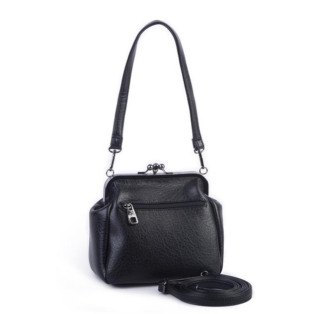 Nas Bag Mini Vintage Burslu Klipsli Kadın Omuz ve Çapraz Çanta Siyah Victoria ( 20x17 cm)