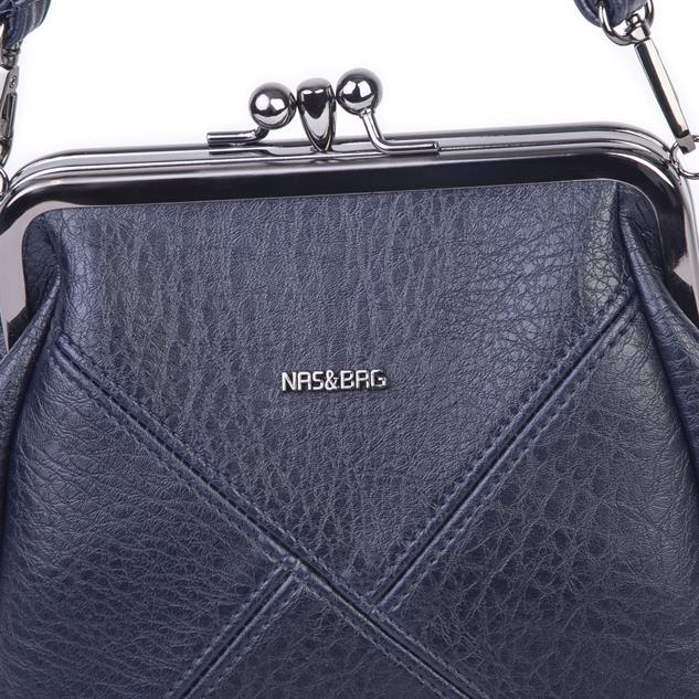 Nas Bag Mini Vintage Burslu Klipsli Kadın Omuz ve Çapraz Çanta Lacivert Victoria  ( 20x17 cm)
