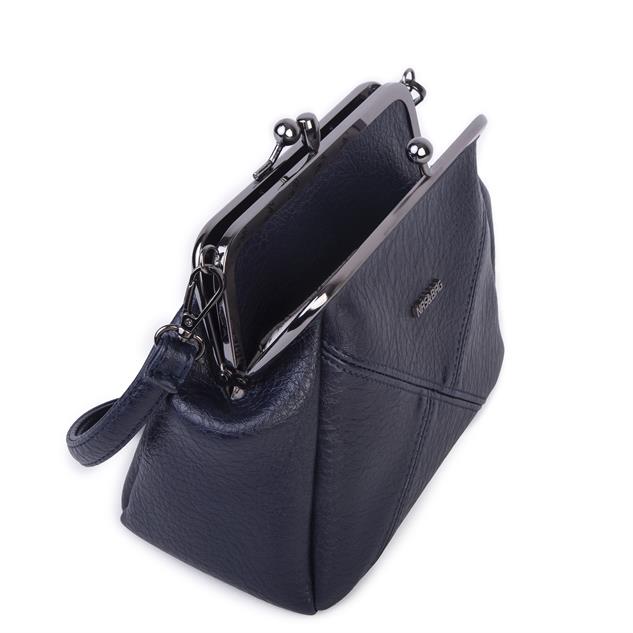 Nas Bag Mini Vintage Burslu Klipsli Kadın Omuz ve Çapraz Çanta Lacivert Victoria  ( 20x17 cm)