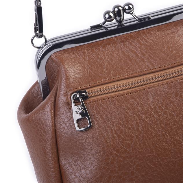 Nas Bag Mini Vintage Burslu Klipsli Kadın Omuz ve Çapraz Çanta Taba Victoria ( 20x17 cm)