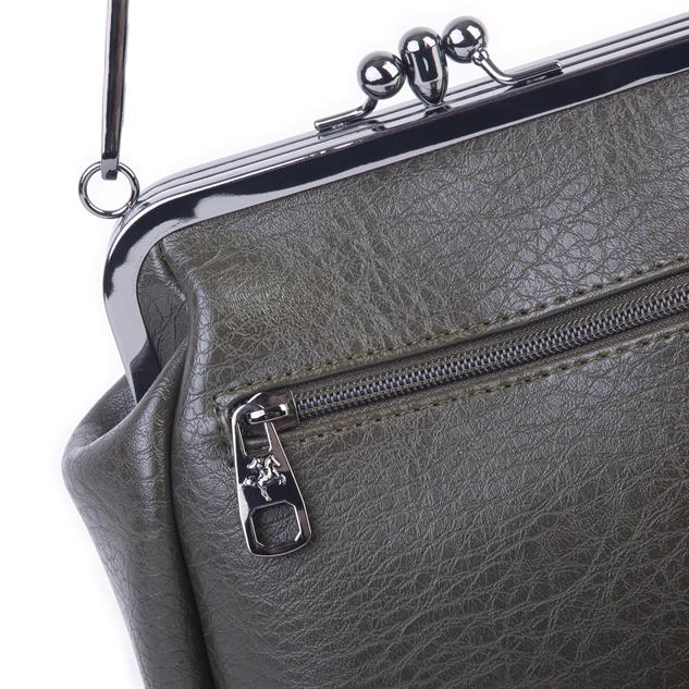 Nas Bag Mini Vintage Burslu Klipsli Kadın Omuz ve Çapraz Çanta Yeşil Victoria ( 20x17 cm)