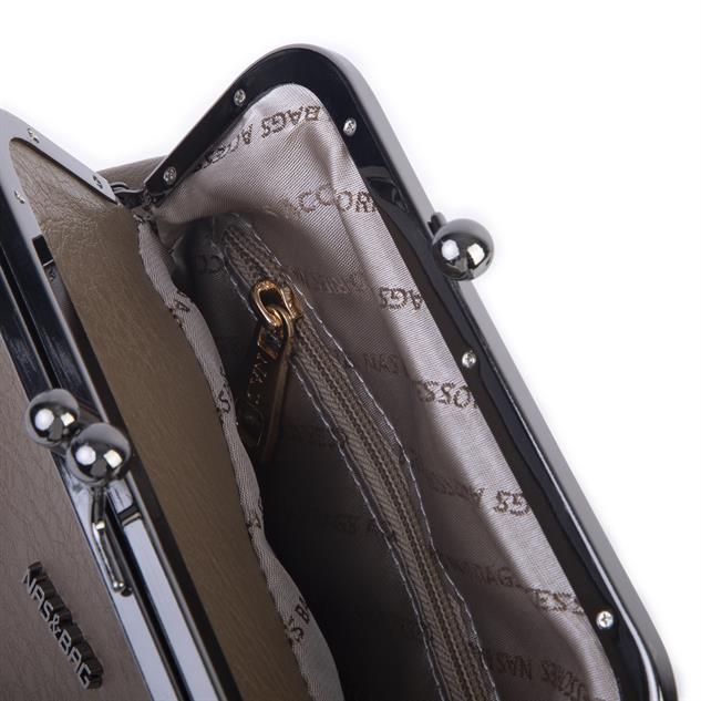 Nas Bag Mini Vintage Burslu Klipsli Kadın Omuz ve Çapraz Çanta Vizon Victoria ( 20x17 cm)