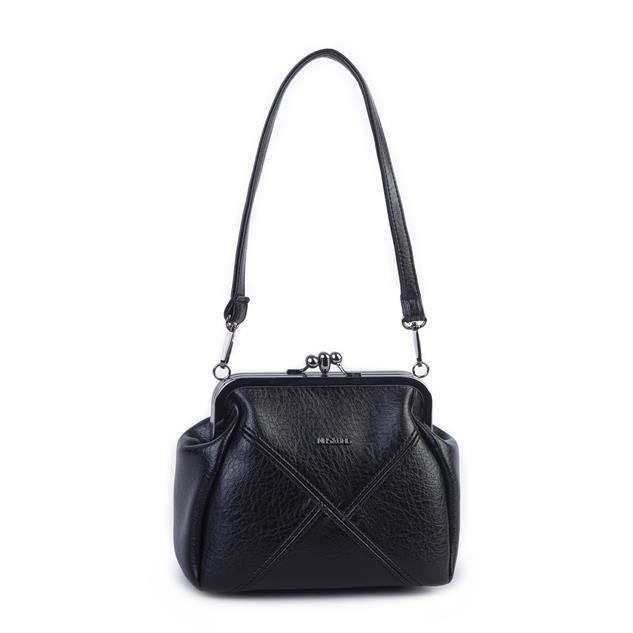 Nas Bag Mini Vintage Burslu Klipsli Kadın Omuz ve Çapraz Çanta Siyah Victoria ( 20x17 cm)