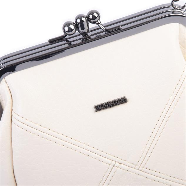 Nas Bag Mini Vintage Burslu Klipsli Kadın Omuz ve Çapraz Çanta Krem Victoria ( 20x17 cm)