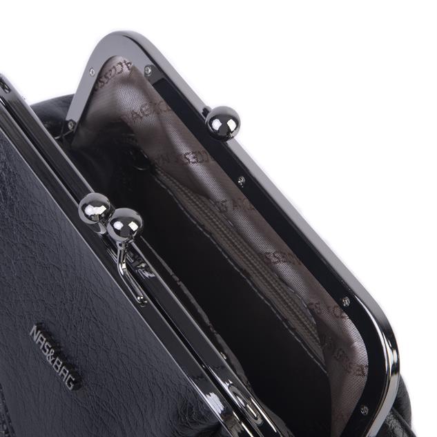 Nas Bag Mini Vintage Burslu Klipsli Kadın Omuz ve Çapraz Çanta Siyah Victoria ( 20x17 cm)