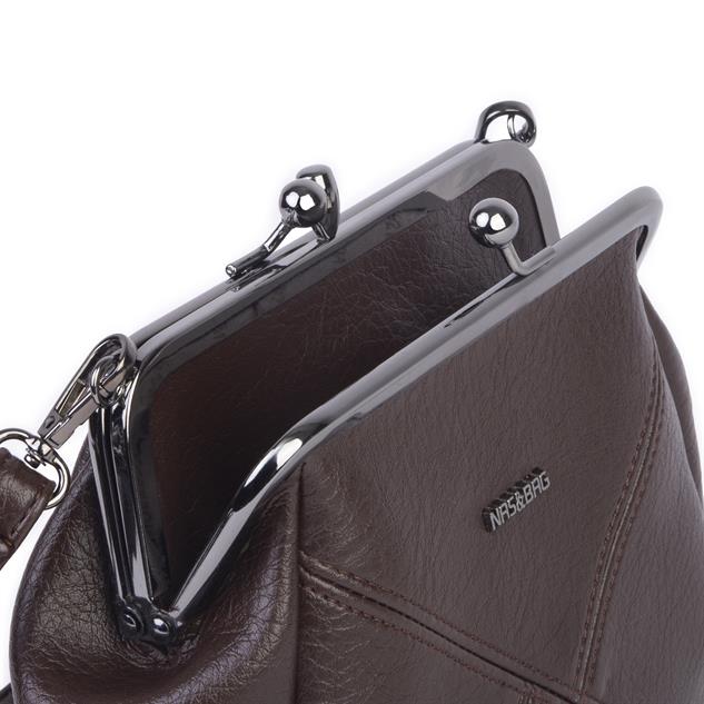 Nas Bag Mini Vintage Burslu Klipsli Kadın Omuz ve Çapraz Çanta Kahve Victoria  ( 20x17 cm)