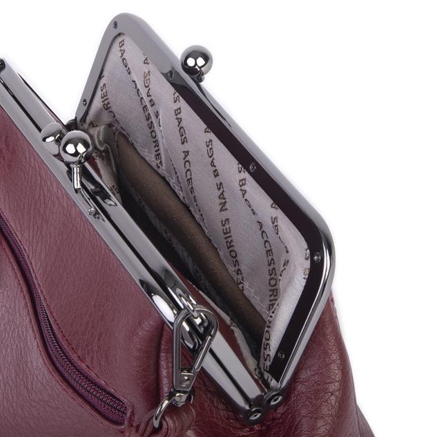 Nas Bag Mini Vintage Burslu Klipsli Kadın Omuz ve Çapraz Çanta Bordo Victoria  ( 20x17 cm)