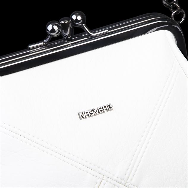 Nas Bag Mini Vintage Burslu Klipsli Kadın Omuz ve Çapraz Çanta Beyaz Victoria  ( 20x17 cm)