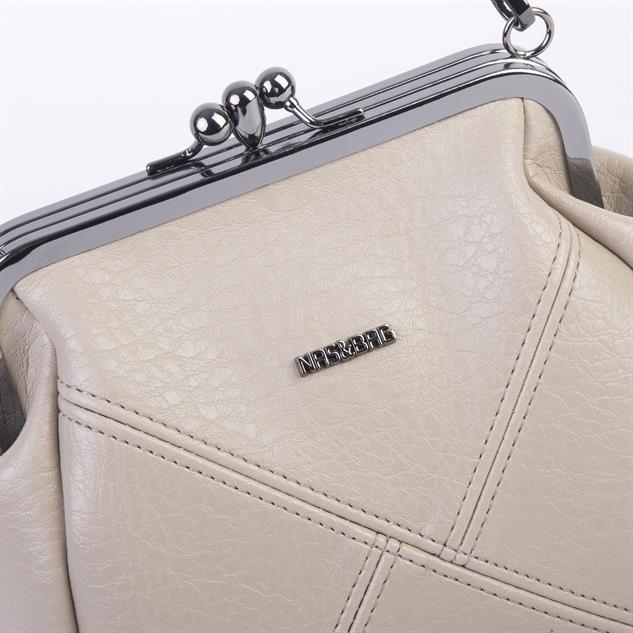 Nas Bag Mini Vintage Burslu Klipsli Kadın Omuz ve Çapraz Çanta Kum Victoria ( 20x17 cm)