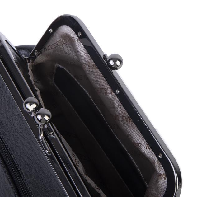 Nas Bag Mini Vintage Burslu Klipsli Kadın Omuz ve Çapraz Çanta Siyah Victoria ( 20x17 cm)