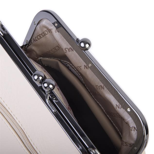 Nas Bag Mini Vintage Burslu Klipsli Kadın Omuz ve Çapraz Çanta Krem Victoria ( 20x17 cm)