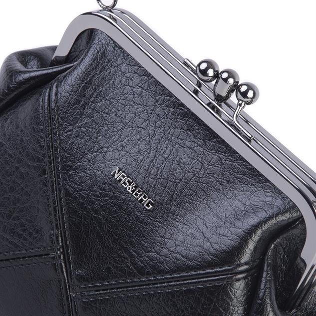 Nas Bag Mini Vintage Burslu Klipsli Kadın Omuz ve Çapraz Çanta Siyah Victoria ( 20x17 cm)