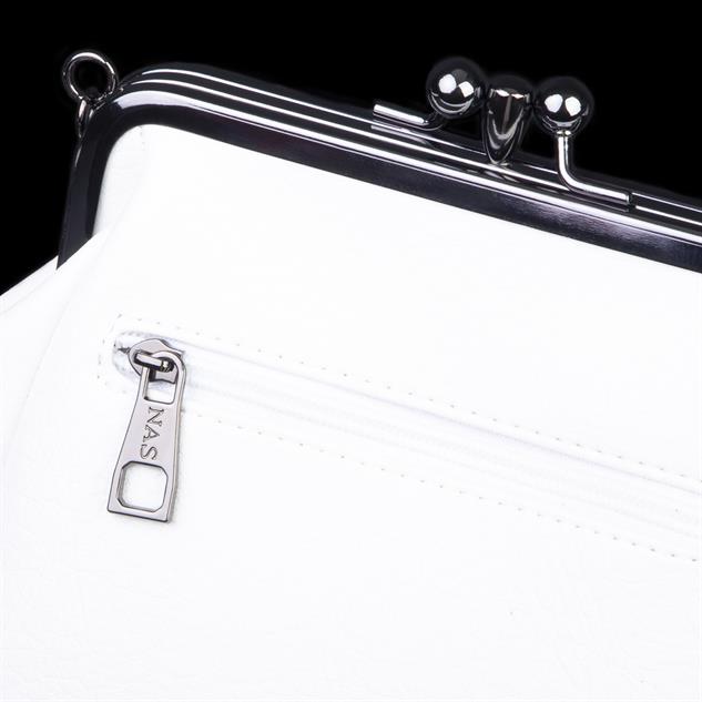 Nas Bag Mini Vintage Burslu Klipsli Kadın Omuz ve Çapraz Çanta Beyaz Victoria  ( 20x17 cm)