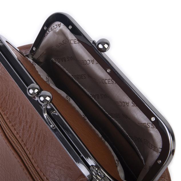 Nas Bag Mini Vintage Burslu Klipsli Kadın Omuz ve Çapraz Çanta Taba Victoria ( 20x17 cm)