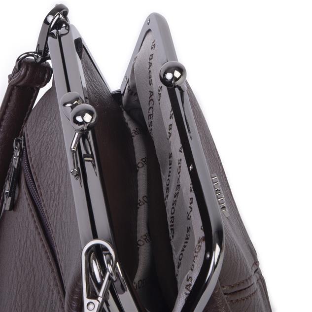 Nas Bag Mini Vintage Burslu Klipsli Kadın Omuz ve Çapraz Çanta Kahve Victoria  ( 20x17 cm)