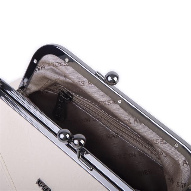 Nas Bag Mini Vintage Burslu Klipsli Kadın Omuz ve Çapraz Çanta Krem Victoria ( 20x17 cm)