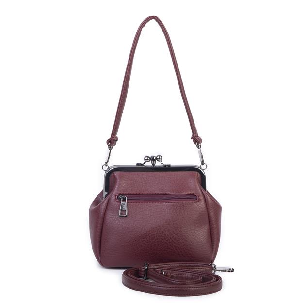 Nas Bag Mini Vintage Burslu Klipsli Kadın Omuz ve Çapraz Çanta Bordo Victoria  ( 20x17 cm)