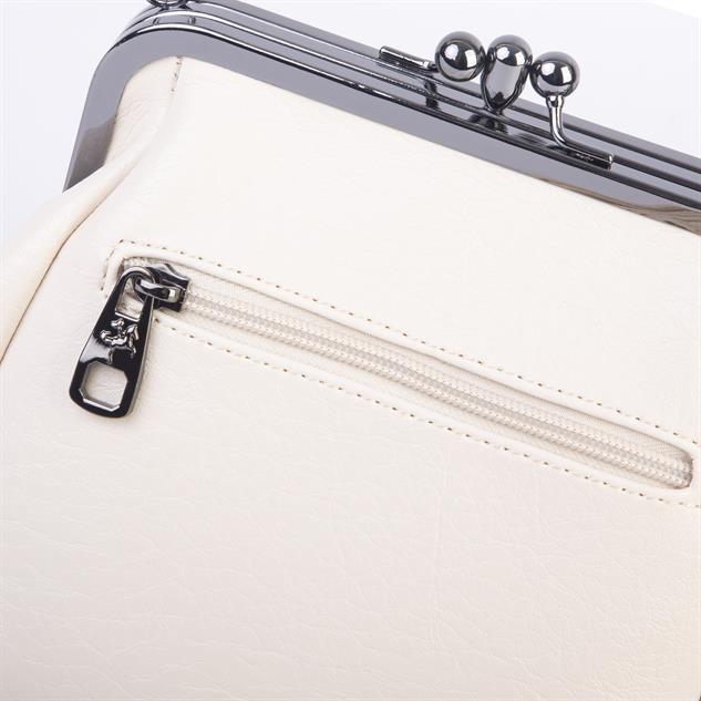 Nas Bag Mini Vintage Burslu Klipsli Kadın Omuz ve Çapraz Çanta Krem Victoria ( 20x17 cm)