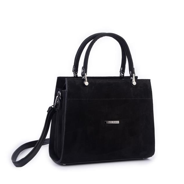 Nas Bag Orjinal Kadın El ve Omuz Çantası Klasik Şık Siyah Süet (En :30 cm Boy:26cm)