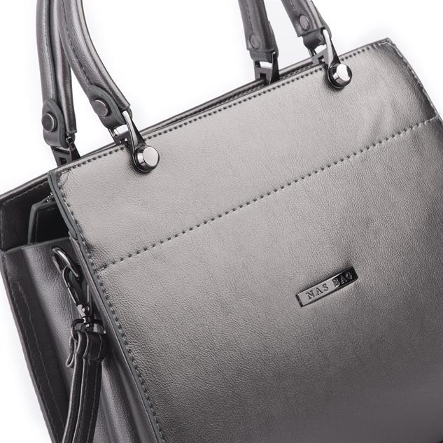 Nas Bag Orjinal Kadın El ve Omuz Çantası Klasik Şık Gri Nero (En :30 cm Boy:26cm)