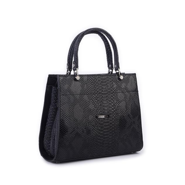 Nas Bag Orjinal Kadın El ve Omuz Çantası Klasik Şık Siyah Yılan (En :30 cm Boy:26cm)