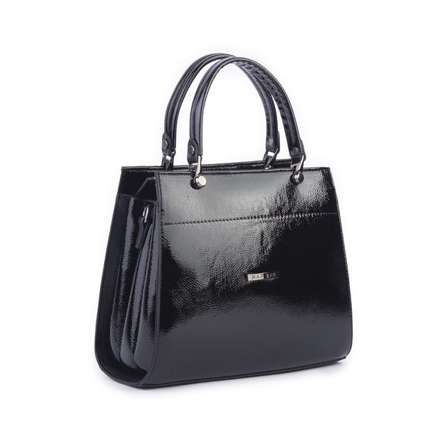 Nas Bag Orjinal Kadın El ve Omuz Çantası Klasik Şık Siyah Krsk Rugan (En :30 cm Boy:26cm)