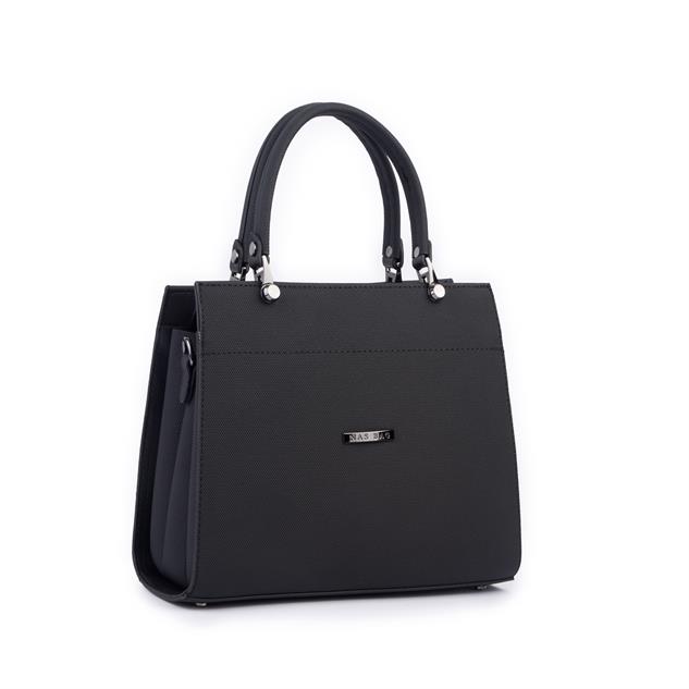 Nas Bag Orjinal Kadın El ve Omuz Çantası Klasik Şık Siyah Lacst (En :30 cm Boy:26cm)