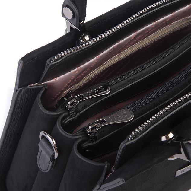 Nas Bag Orjinal Kadın El ve Omuz Çantası Klasik Şık Siyah Süet (En :30 cm Boy:26cm)
