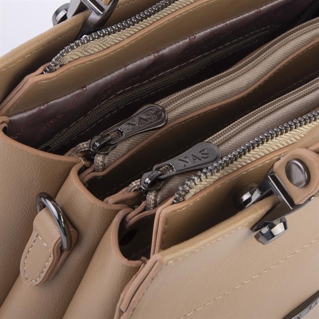 Nas Bag Orjinal Kadın El ve Omuz Çantası Klasik Şık Kum Nero (En :30 cm Boy:26cm)