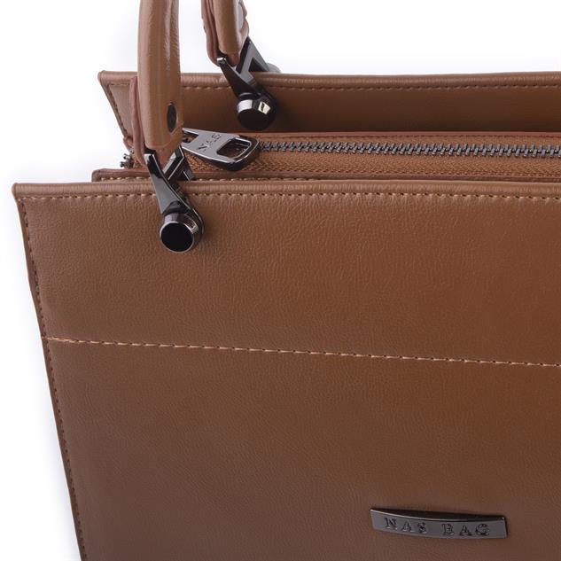 Nas Bag Orjinal Kadın El ve Omuz Çantası Klasik Şık Taba Nero (En :30 cm Boy:26cm)