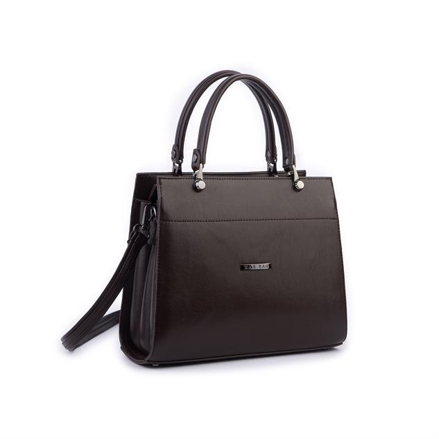 Nas Bag Orjinal Kadın El ve Omuz Çantası Klasik Şık Kahve Nero (En :30 cm Boy:26cm)