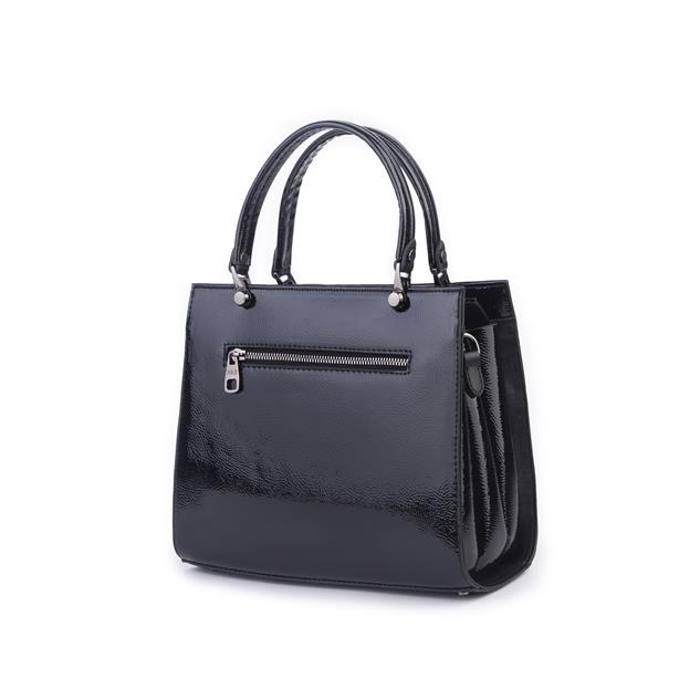 Nas Bag Orjinal Kadın El ve Omuz Çantası Klasik Şık Siyah Krsk Rugan (En :30 cm Boy:26cm)