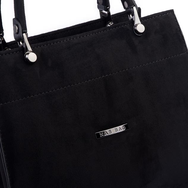 Nas Bag Orjinal Kadın El ve Omuz Çantası Klasik Şık Siyah Süet (En :30 cm Boy:26cm)