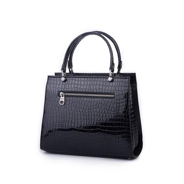Nas Bag Orjinal Kadın El ve Omuz Çantası Klasik Şık Siyah Kroko (En :30 cm Boy:26cm)