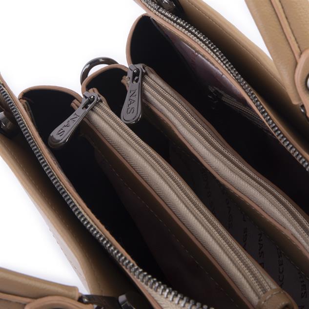 Nas Bag Orjinal Kadın El ve Omuz Çantası Klasik Şık Kum Nero (En :30 cm Boy:26cm)