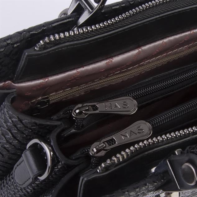 Nas Bag Orjinal Kadın El ve Omuz Çantası Klasik Şık Siyah Yılan (En :30 cm Boy:26cm)