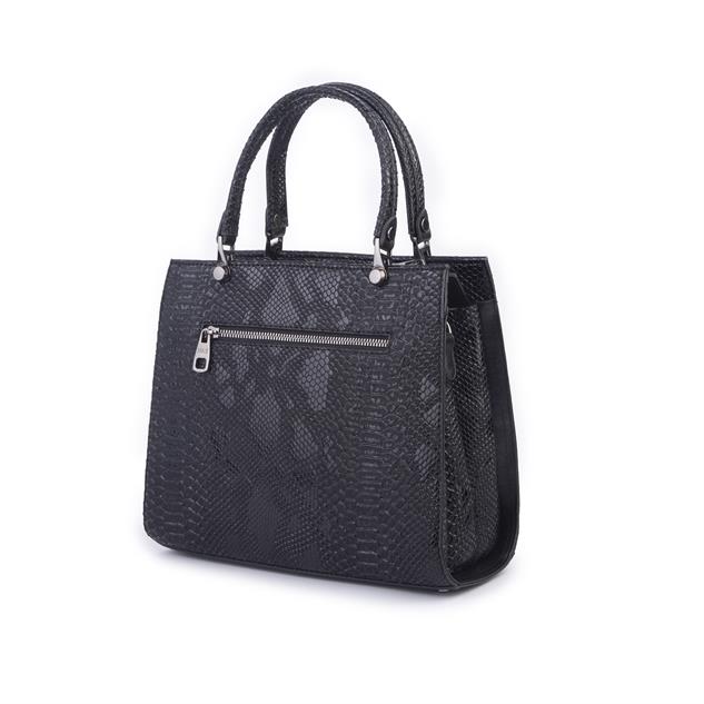 Nas Bag Orjinal Kadın El ve Omuz Çantası Klasik Şık Siyah Yılan (En :30 cm Boy:26cm)