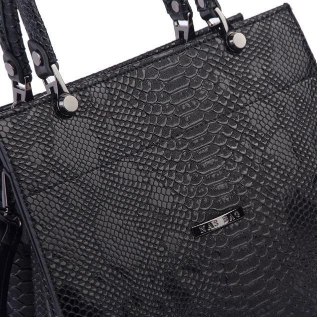 Nas Bag Orjinal Kadın El ve Omuz Çantası Klasik Şık Siyah Yılan (En :30 cm Boy:26cm)