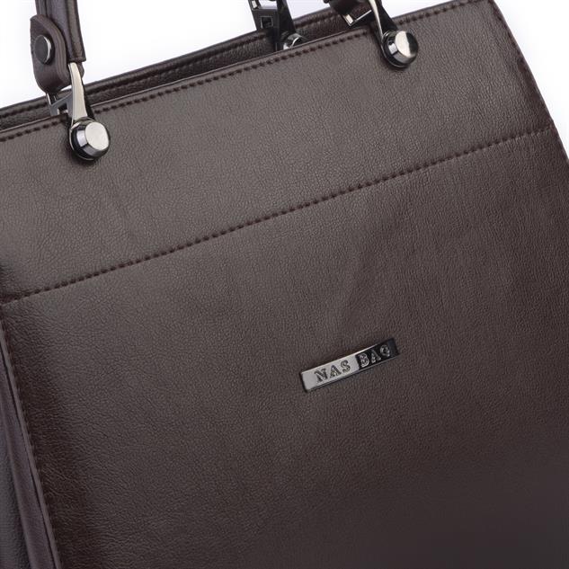 Nas Bag Orjinal Kadın El ve Omuz Çantası Klasik Şık Kahve Nero (En :30 cm Boy:26cm)