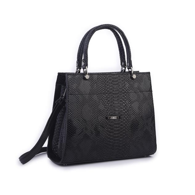 Nas Bag Orjinal Kadın El ve Omuz Çantası Klasik Şık Siyah Yılan (En :30 cm Boy:26cm)