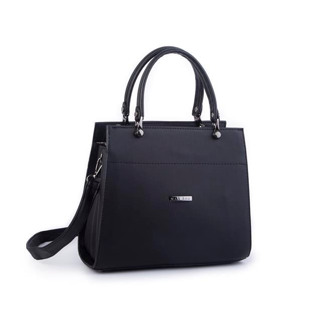 Nas Bag Orjinal Kadın El ve Omuz Çantası Klasik Şık Siyah  Mngo (En :30 cm Boy:26cm)