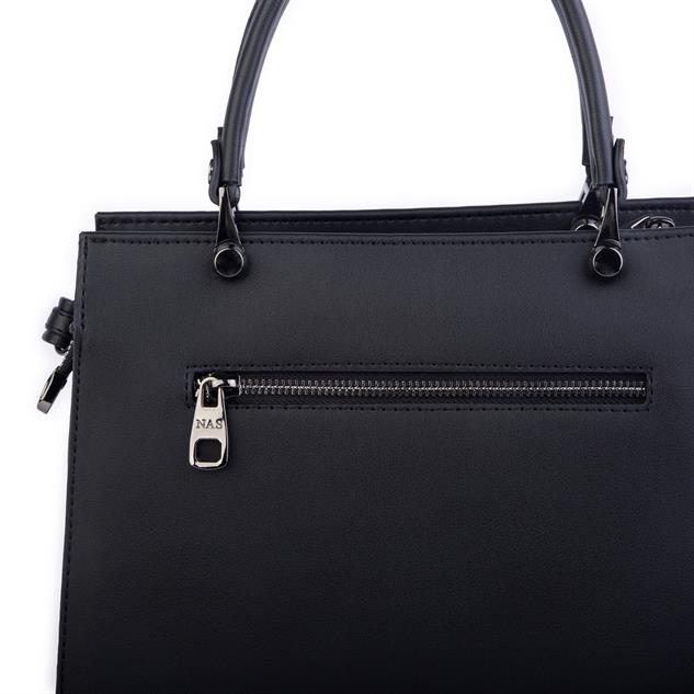 Nas Bag Orjinal Kadın El ve Omuz Çantası Klasik Şık Siyah Dona  (En :30 cm Boy:26cm)