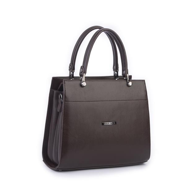 Nas Bag Orjinal Kadın El ve Omuz Çantası Klasik Şık Kahve Nero (En :30 cm Boy:26cm)
