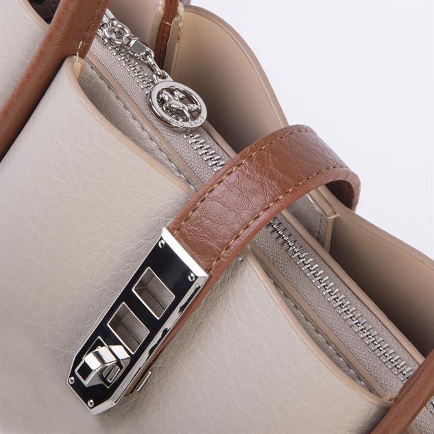 Nas Bag Orta Boy Kadın El ve Omuz Çapraz Çanta 18x20 cm Kum Taba Victoria