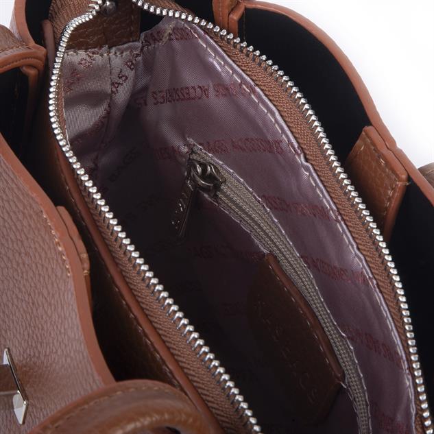 Nas Bag Orta Boy Kadın El ve Omuz Çapraz Çanta 18x20 cm Taba Lopez