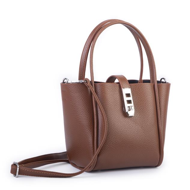 Nas Bag Orta Boy Kadın El ve Omuz Çapraz Çanta 18x20 cm Taba Lopez